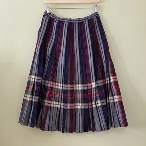Highland Queen Plaid Reversible Pleated Skirt Womens 12 Blue Red White VTG FLAWS